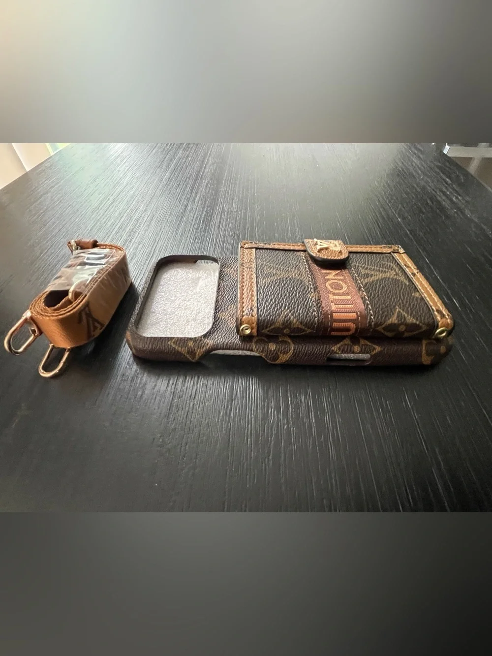 Louis Vuitton Brown Monogram Leather Phone Case with Strap